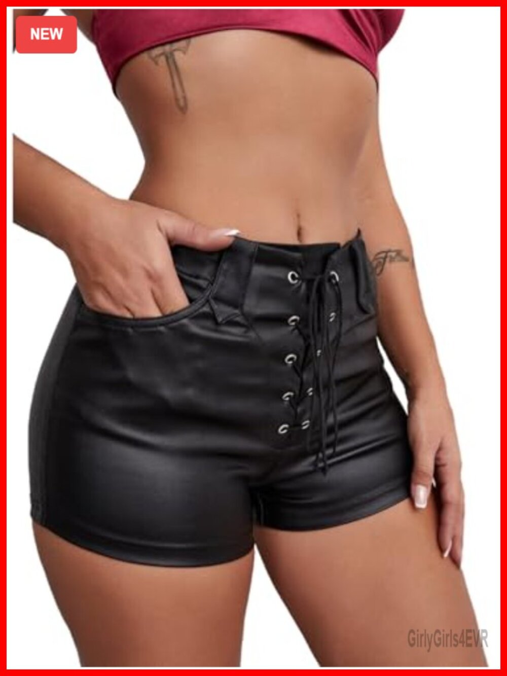 High Waisted Lace Up Faux Leather Shorts Drawstring Sexy Party